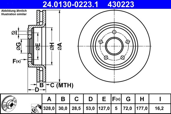 ATE 24.0130-0223.1 - Тормозной диск autospares.lv