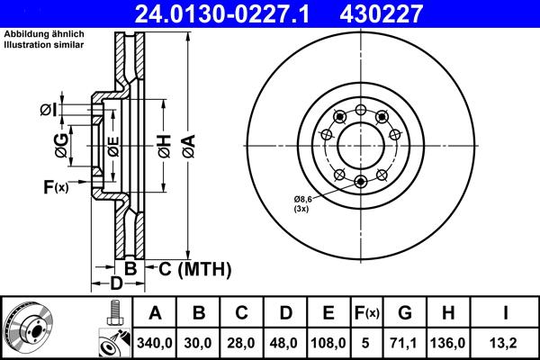 ATE 24.0130-0227.1 - Тормозной диск autospares.lv