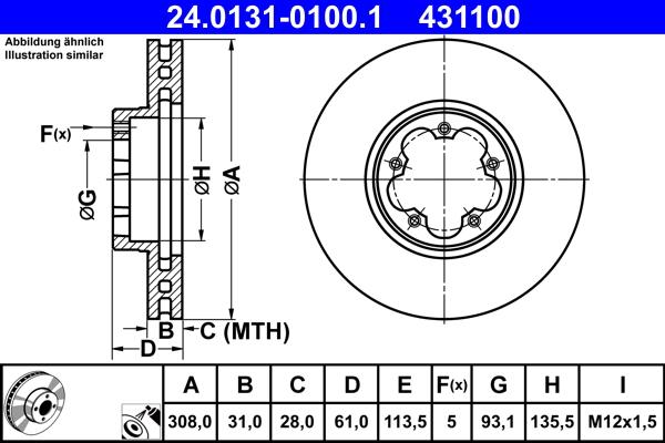 ATE 24.0131-0100.1 - Тормозной диск autospares.lv