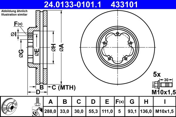 ATE 24.0133-0101.1 - Тормозной диск autospares.lv