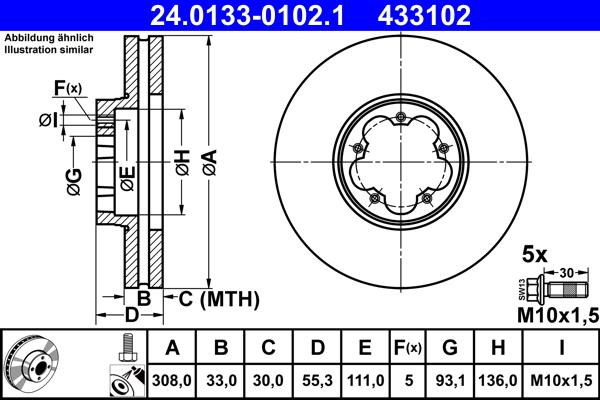 ATE 24.0133-0102.1 - Тормозной диск autospares.lv