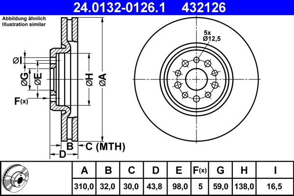 ATE 24.0132-0126.1 - Тормозной диск autospares.lv