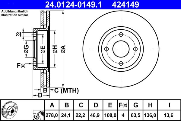 ATE 24.0124-0149.1 - Тормозной диск autospares.lv