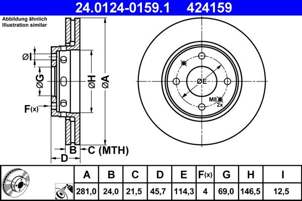 ATE 24.0124-0159.1 - Тормозной диск autospares.lv