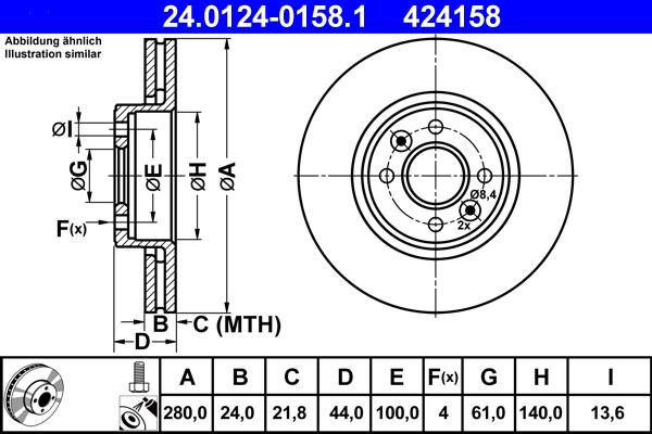 ATE 24.0124-0158.1 - Тормозной диск autospares.lv