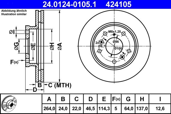 ATE 24.0124-0105.1 - Тормозной диск autospares.lv