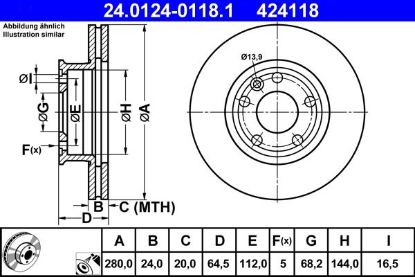 ATE 24.0124-0118.1 - Тормозной диск autospares.lv