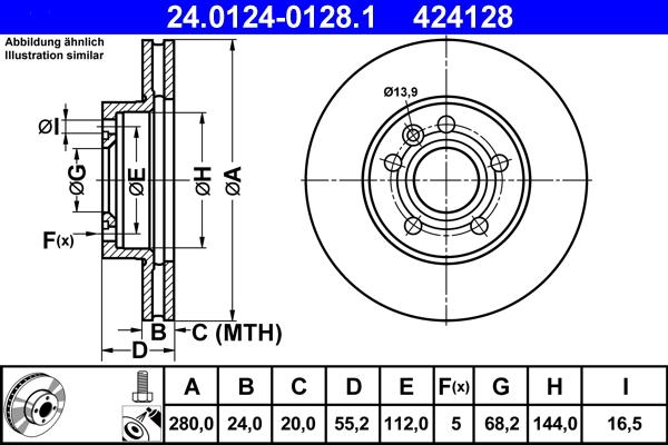 ATE 24.0124-0128.1 - Тормозной диск autospares.lv