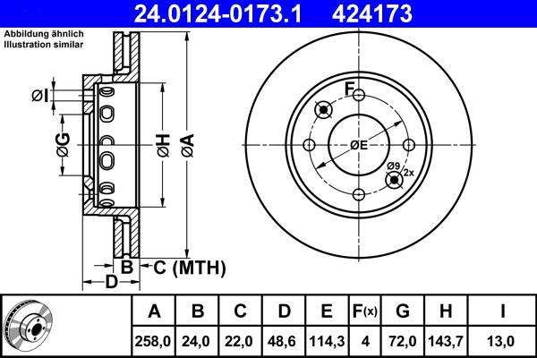 ATE 24.0124-0173.1 - Тормозной диск autospares.lv