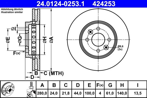 ATE 24.0124-0253.1 - Тормозной диск autospares.lv