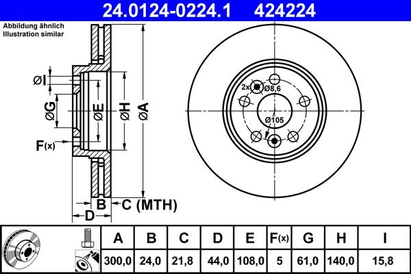 ATE 24.0124-0224.1 - Тормозной диск autospares.lv