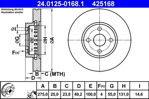 ATE 24.0125-0168.1 - Тормозной диск autospares.lv