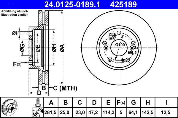 ATE 24.0125-0189.1 - Тормозной диск autospares.lv