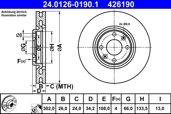 ATE 24.0126-0190.1 - Тормозной диск autospares.lv