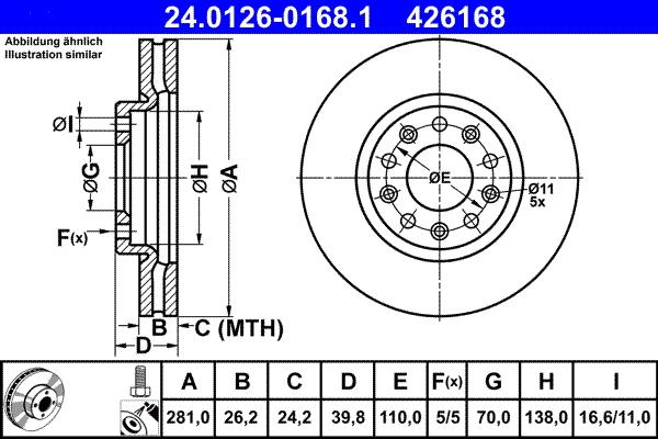 ATE 24.0126-0168.1 - Тормозной диск autospares.lv