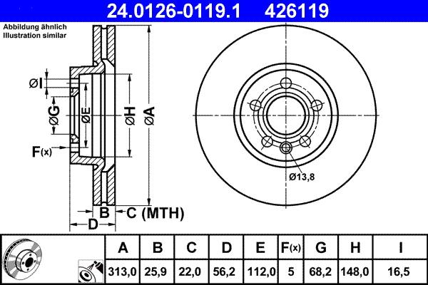 ATE 24.0126-0119.1 - Тормозной диск autospares.lv