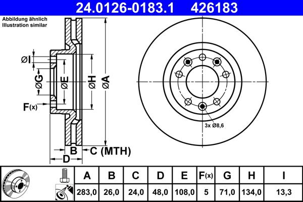 ATE 24.0126-0183.1 - Тормозной диск autospares.lv