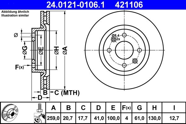 ATE 24.0121-0106.1 - Тормозной диск autospares.lv