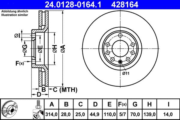 ATE 24.0128-0164.1 - Тормозной диск autospares.lv