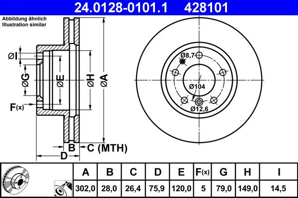 ATE 24.0128-0101.1 - Тормозной диск autospares.lv