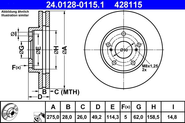 ATE 24.0128-0115.1 - Тормозной диск autospares.lv