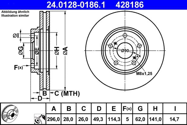 ATE 24.0128-0186.1 - Тормозной диск autospares.lv