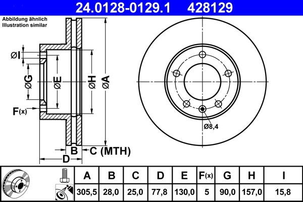 ATE 24.0128-0129.1 - Тормозной диск autospares.lv