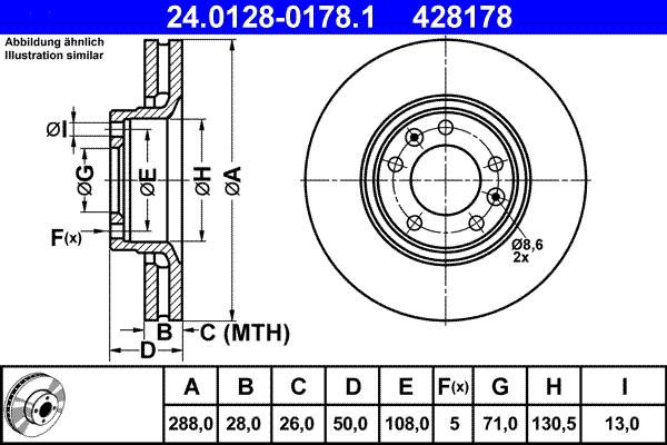 ATE 24.0128-0178.1 - Тормозной диск autospares.lv