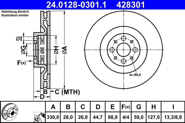 ATE 24.0128-0301.1 - Тормозной диск autospares.lv