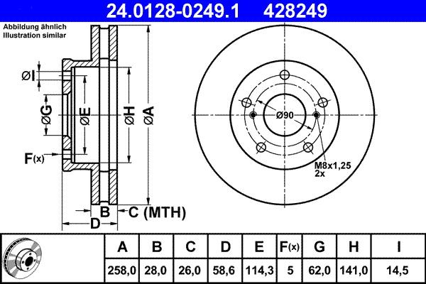 ATE 24.0128-0249.1 - Тормозной диск autospares.lv