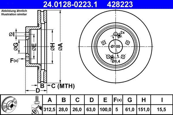 ATE 24.0128-0223.1 - Тормозной диск autospares.lv