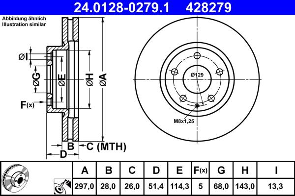 ATE 24.0128-0279.1 - Тормозной диск autospares.lv
