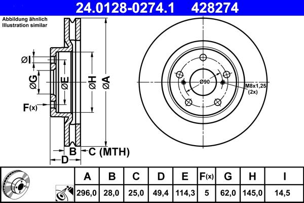 ATE 24.0128-0274.1 - Тормозной диск autospares.lv