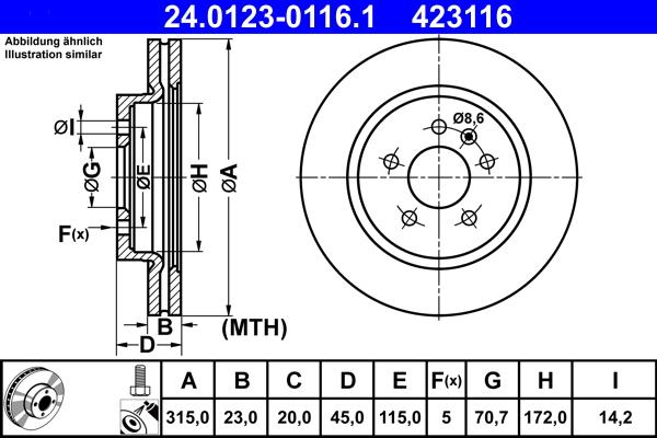 ATE 24.0123-0116.1 - Тормозной диск autospares.lv