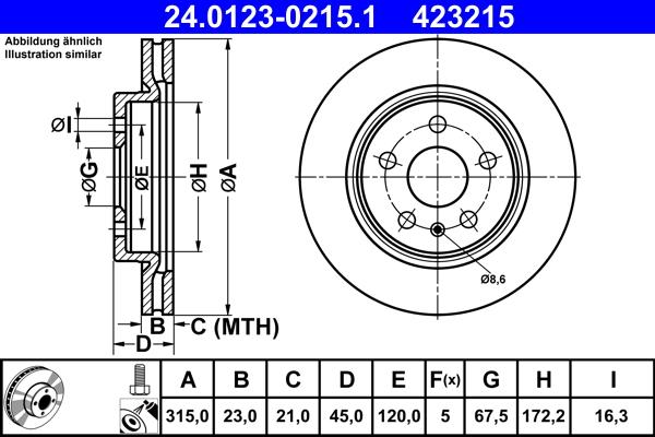 ATE 24.0123-0215.1 - Тормозной диск autospares.lv