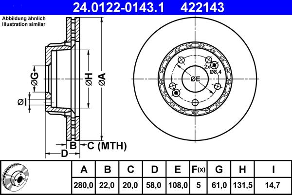 ATE 24.0122-0143.1 - Тормозной диск autospares.lv
