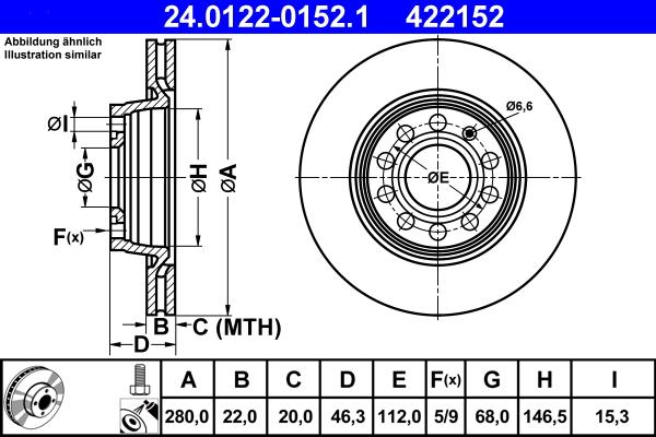 ATE 24.0122-0152.1 - Тормозной диск autospares.lv