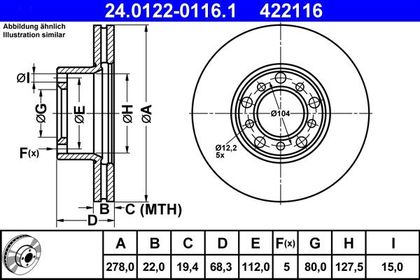 ATE 24.0122-0116.1 - Тормозной диск autospares.lv