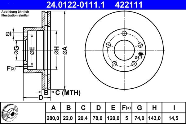 ATE 24.0122-0111.1 - Тормозной диск autospares.lv