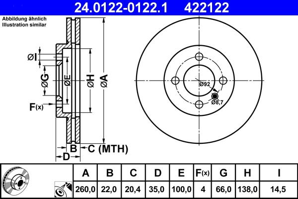 ATE 24.0122-0122.1 - Тормозной диск autospares.lv