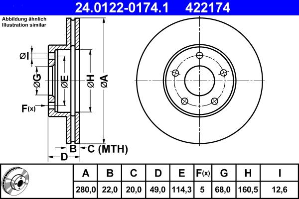 ATE 24.0122-0174.1 - Тормозной диск autospares.lv