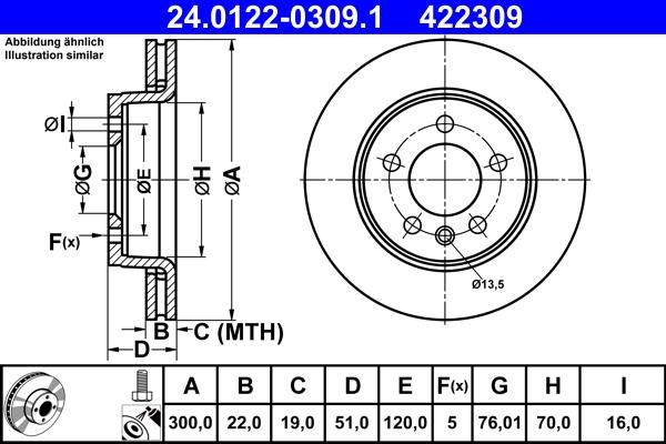 ATE 24.0122-0309.1 - Тормозной диск autospares.lv