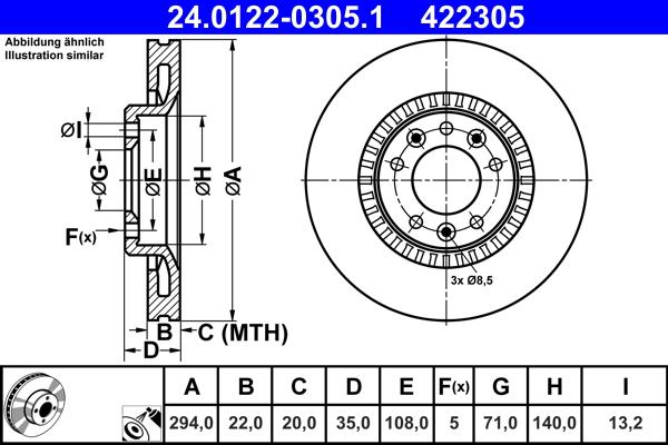 ATE 24.0122-0305.1 - Тормозной диск autospares.lv