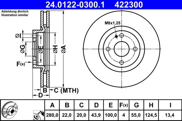 ATE 24.0122-0300.1 - Тормозной диск autospares.lv