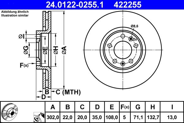 ATE 24.0122-0255.1 - Тормозной диск autospares.lv