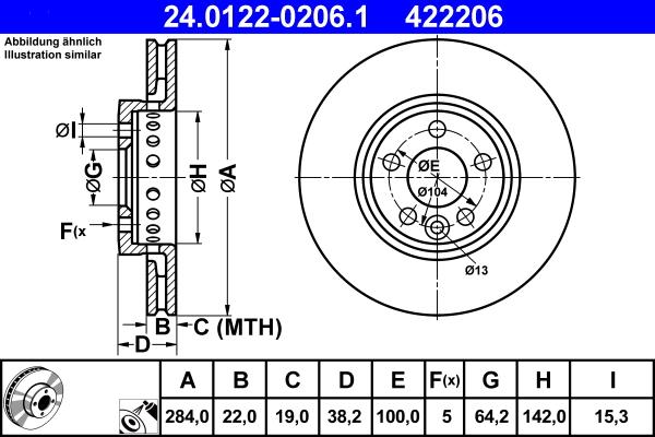 ATE 24.0122-0206.1 - Тормозной диск autospares.lv