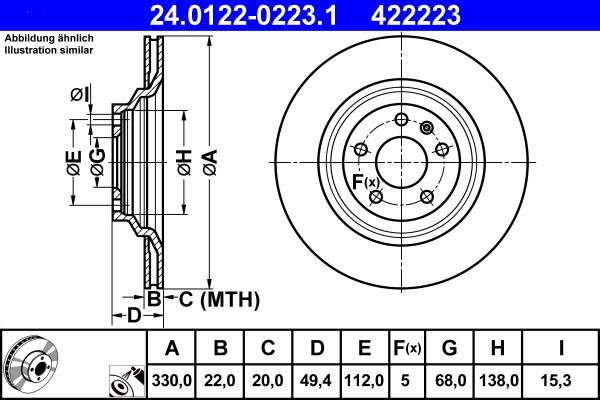 ATE 24.0122-0223.1 - Тормозной диск autospares.lv