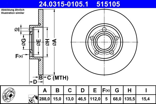 ATE 24.0315-0105.1 - Тормозной диск autospares.lv