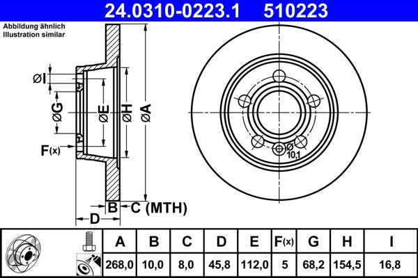 ATE 24.0310-0223.1 - Тормозной диск autospares.lv