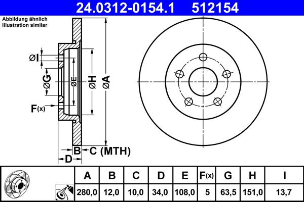 ATE 24.0312-0154.1 - Тормозной диск autospares.lv